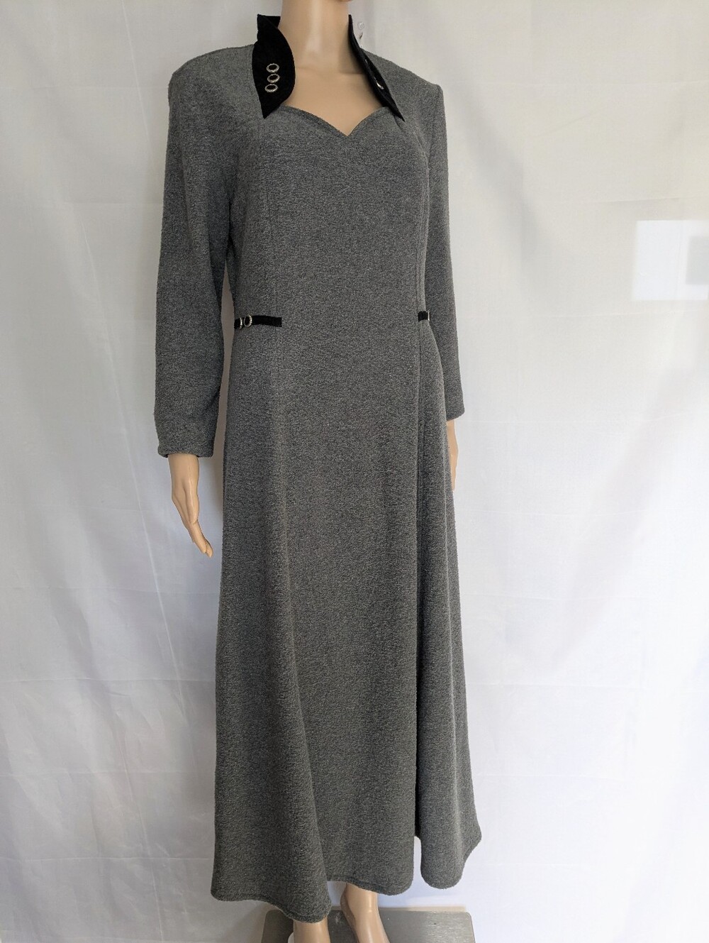 Vintage 90s Sketches Clothing Grey Terry Fleece Microsuede Collar Maxi Dress 10